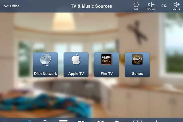 Touch screen showing television and music sources
